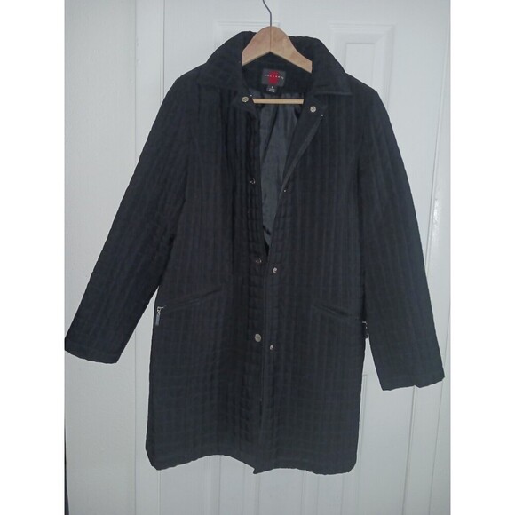 Gallery Women Coat Jacket Medium Quilt Black Long Sleeve Collared Zip Up Pockets - Picture 1 of 11